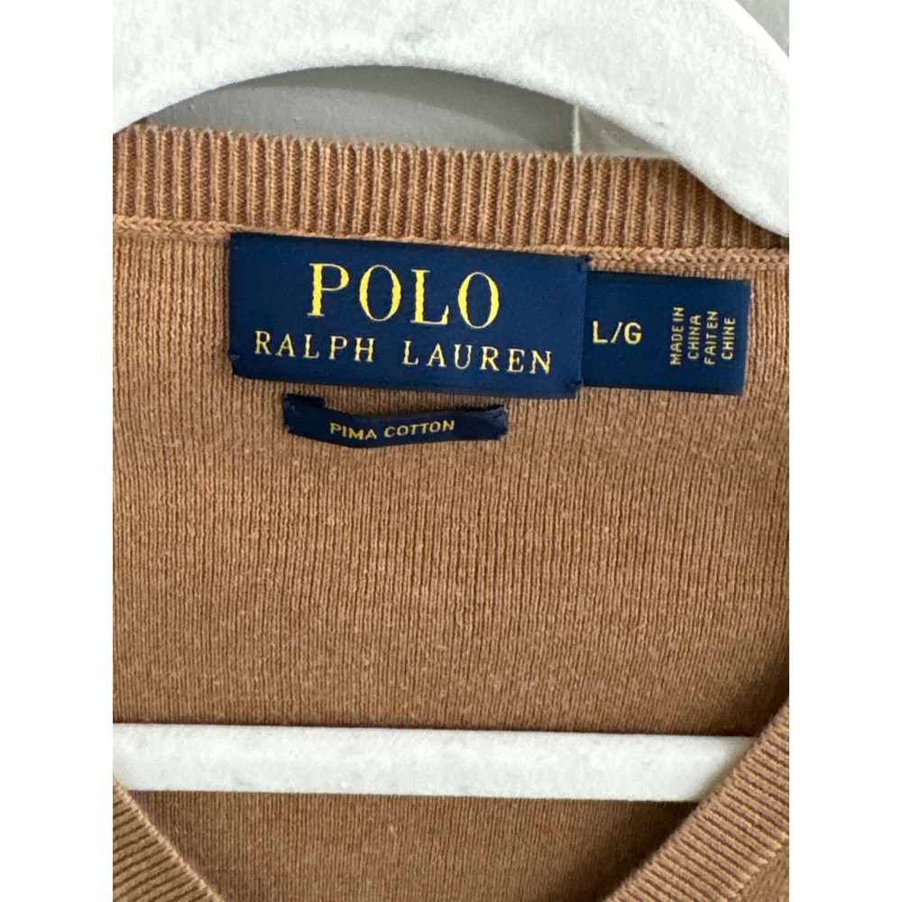 Polo Ralph Lauren women’s V-Neck Pima Cotton Sweater Camel Tan Brown Large L/G - Picture 6 of 7